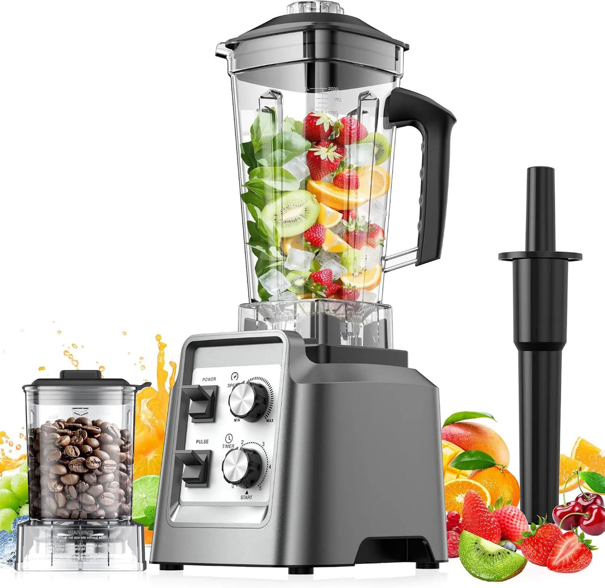Teendow blender kielichowy, młyn do kawy, młyn do ziaren kawy, 2 l, 1800 W, 600 ml, stal nierdzewna