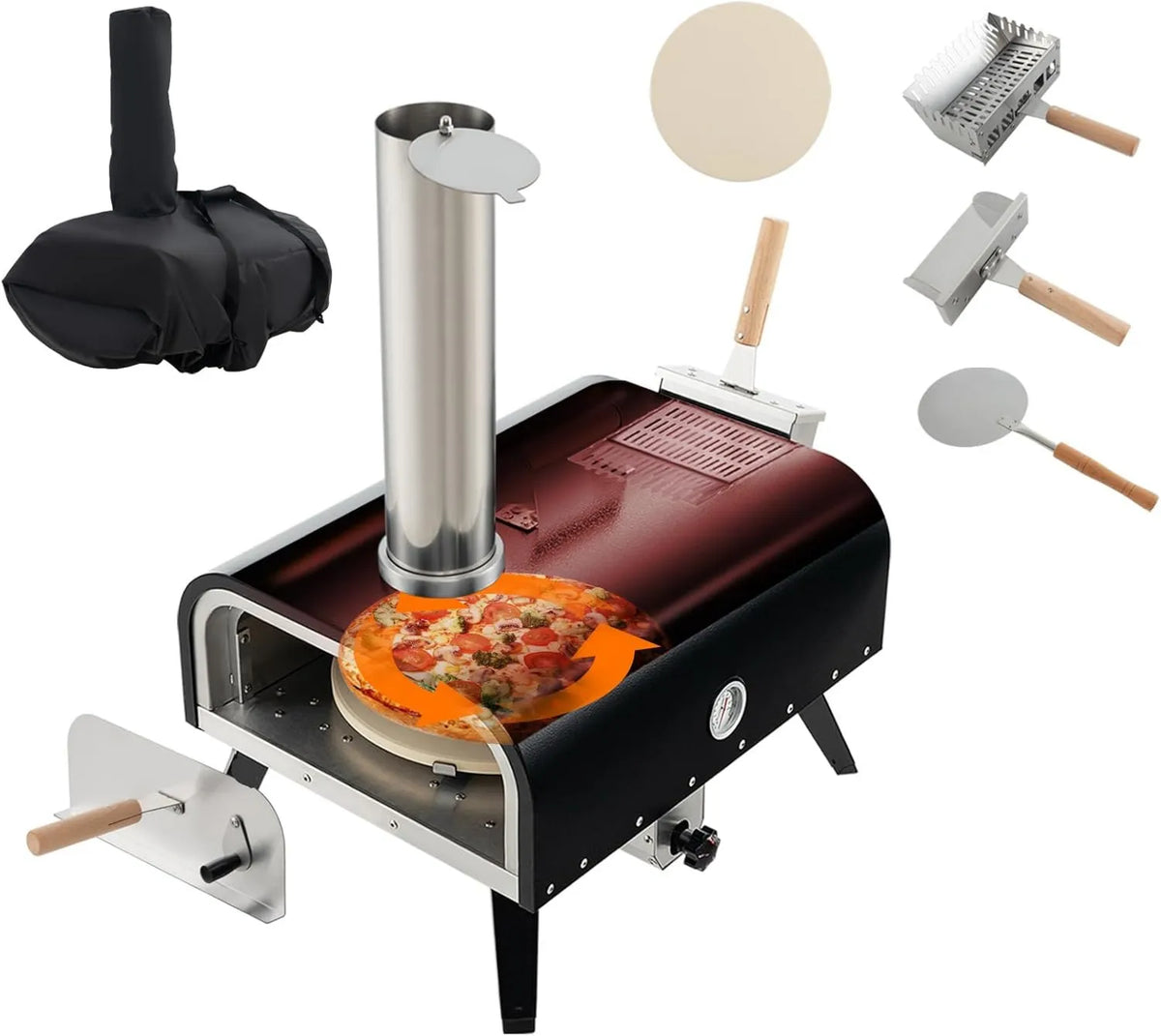 GOPLUS, Elektryczny piec do pizzy, 30 cm, na zewnątrz, kemping, stal nierdzewna, 30 cm Rotacyjny Pizza Stone, Pizza Pelle i termometr