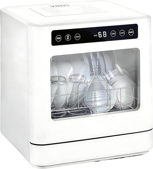 QIUNAOZI zmywarka wolnostojąca, Zmywarka, 4 programów, Woda dwuodrzutowa 360 °, Maksymalna temperatura 75°C, Myć 8 Boli i Płyty, Nadaje się dla 2 - 4 osób, 167