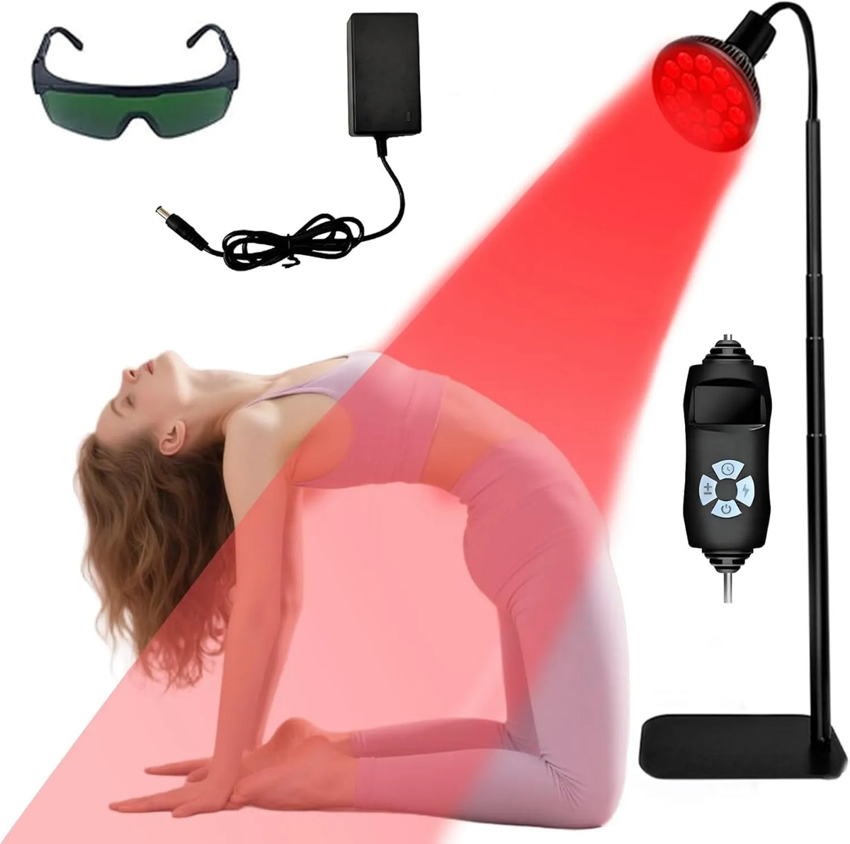 Warmforwel, uchwyt, lampa, 54 W, 660 nm, 850 nm, zegar, 5 poziomów, czerwony, na twarz i ciało