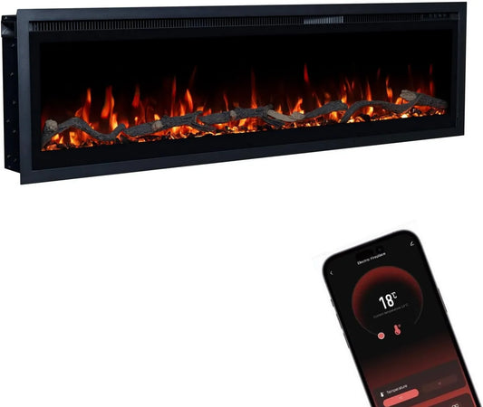 GLOW FIRE, Grzejnik elektryczny, 127x35x12 cm, 1800 W, minutnik, efekt 3D, sterowanie APP