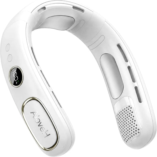 AloveH, Wentylator, Free Hands przenośny Cooling for Home, na zewnątrz, USB, biały, LED ekran, USB Rechargeable