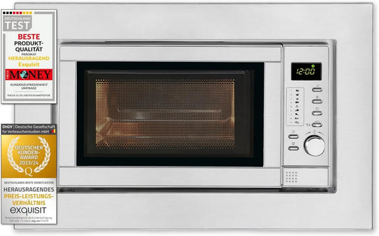 Exquisit, Wyśmienity EM 19 Kuchenka mikrofalowa, 900 W, do zabudowy, grill, mikrofalówka, srebro