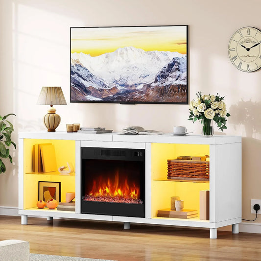 YITAHOME kominek elektryczny, Szafka TV, 65 cali, minutnik, oświetlenie LED, termostat, biały